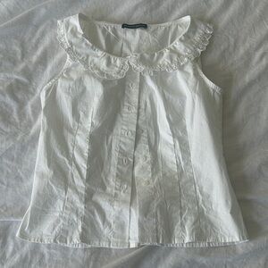Brandy Melville White Lace Trim Blouse
